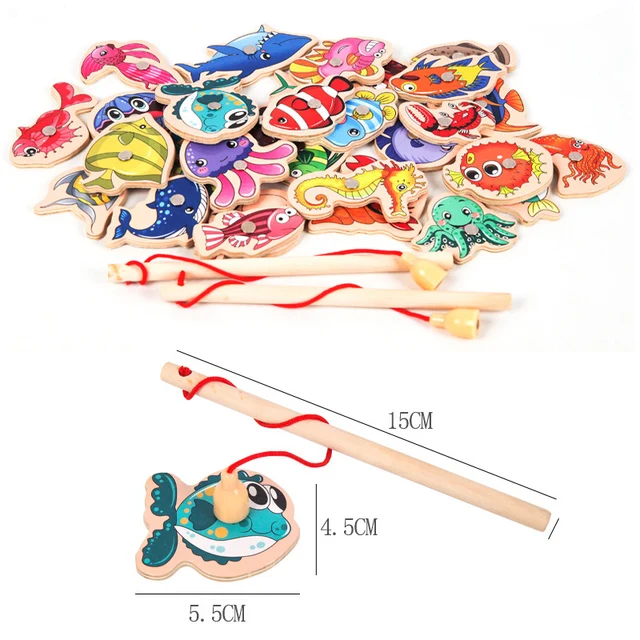 Wooden Magnetic Fishing Game Cartoon Marine Life Learn Alphanumeric Toys Baby Montessori Early Educational Toy for Kids Gift 6