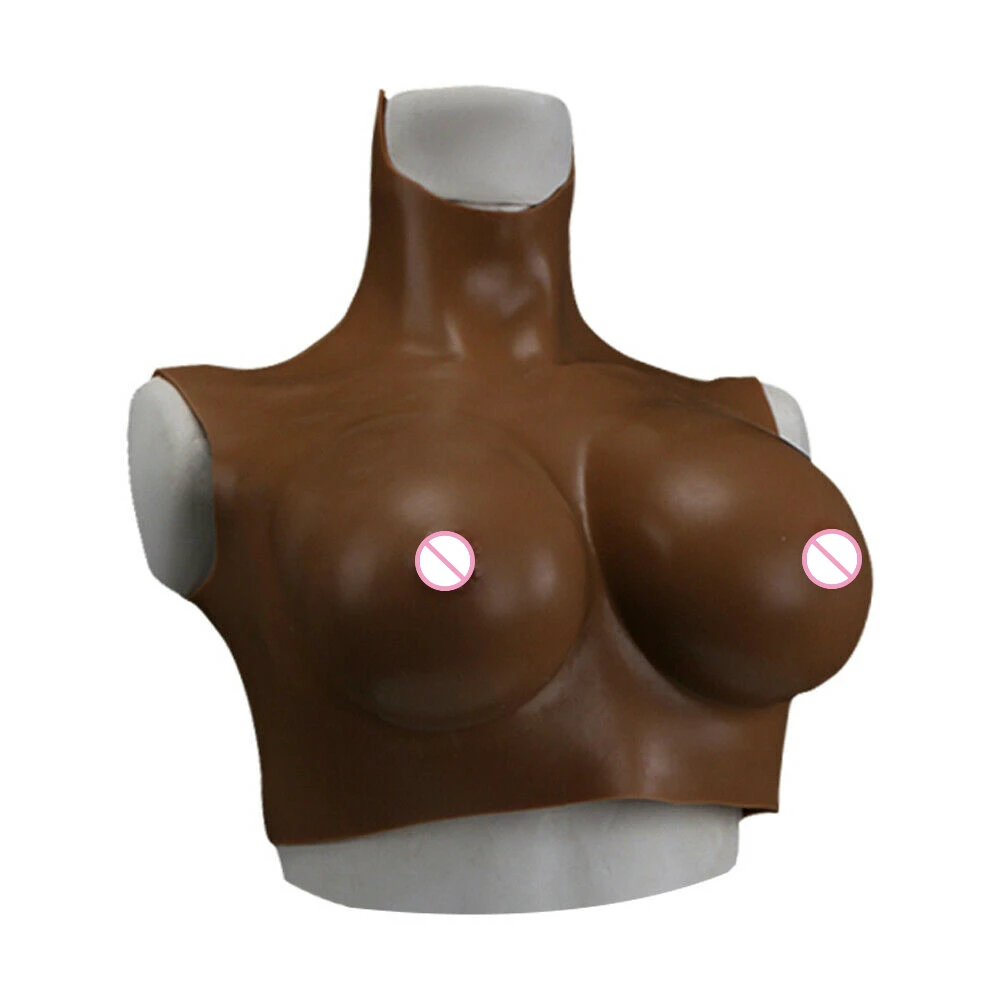 Soft Silicone Formed C-G Cup Realistic Woman Fake Breast Shape Dark Brown Suitable for Drag Queens and Transgenders
