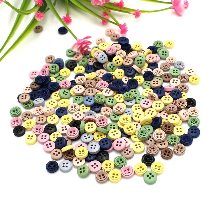 100 개/갑 9mm 여러 가지 빛깔의 라운드 나무 단추 4 구멍 단추 공예품에 대 한 Scrapbooking 바느질 botoes