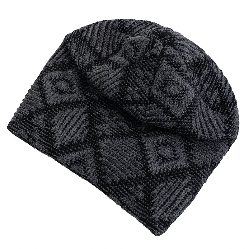 Unisex Fashion Winter Dandy Hats Geometric Figure Style Knitted Hats For Men Women Beanie Cap Outdoor Plush Fur Lining Warm Hat
