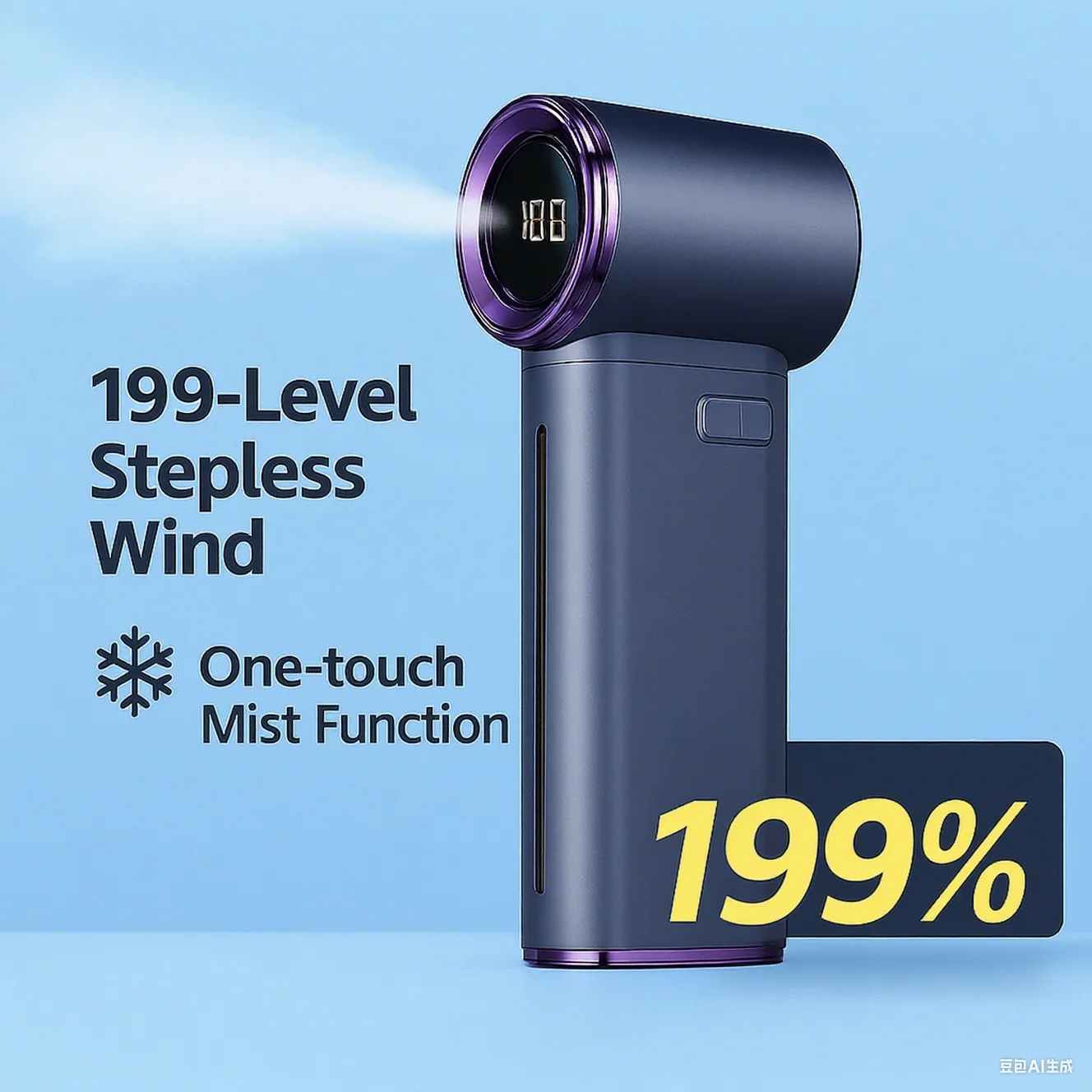 Handheld Water Spray Fan 3500mAh, 199-Speed Portable Cooler with Mist Function - USB Rechargeable for Outdoor Office