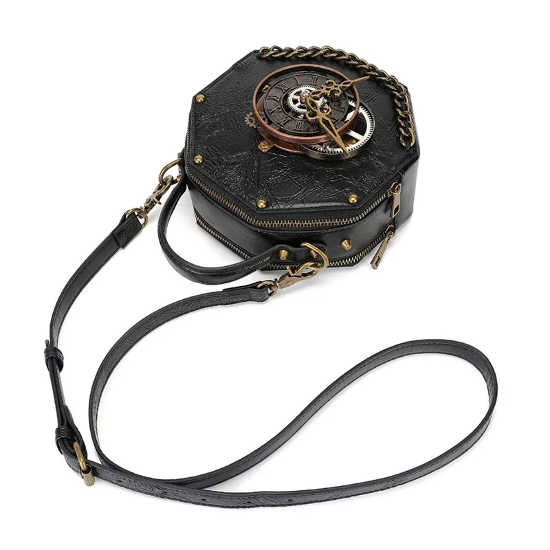 Steampunk shoulder bag retro handbag Gothic ladies rivet leather clock slung handbag