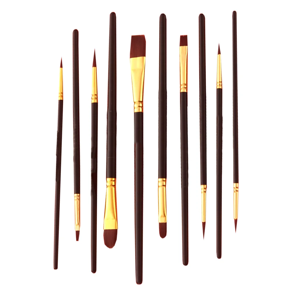 

10 Pcs Nylon Hair Brush Oil Painting Paintbrush Watercolor Pen Kit Paintbrushes Practical
