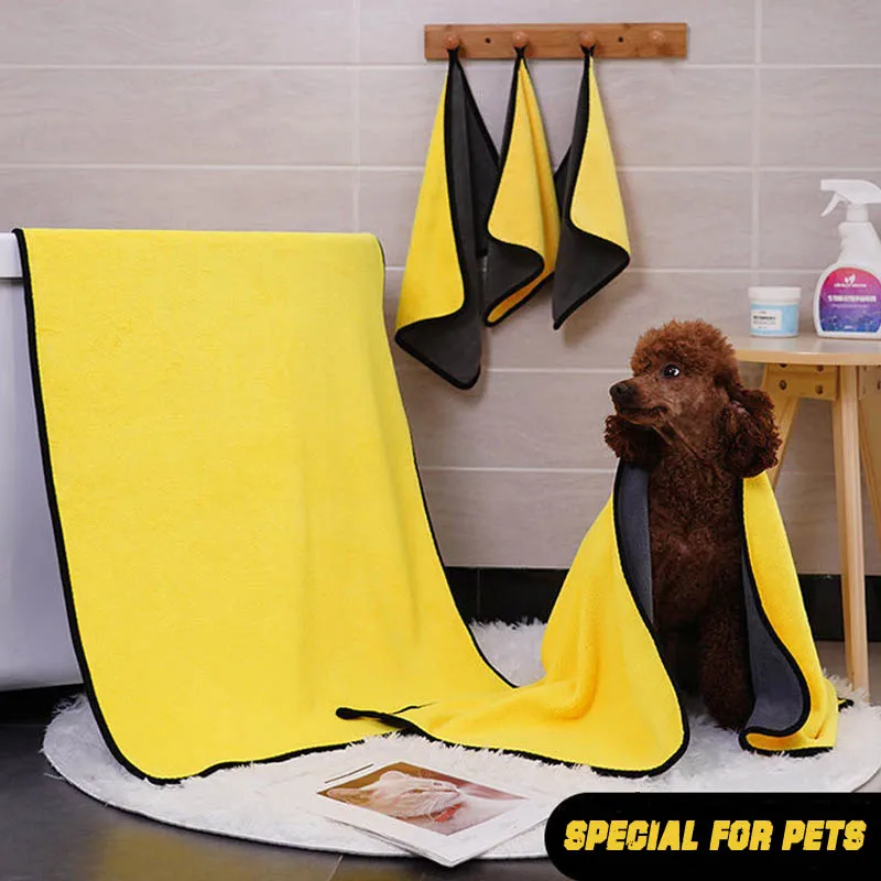 Soft Coral Fleece Pet Towel Puppy Cat Bath Absorbent Quick-Drying Bath Towels Thickened Double-Sided Cleaning Towel