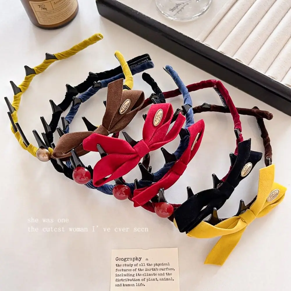 Retro Flocking Bow Headband U-shaped Tooth Comb Non-slip Hair Bands Hair Hoop New Year Hair Styling Accessories