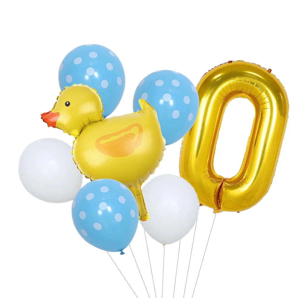 thumbnail image 1 of Juego de 7 mini globos de aluminio con forma de pato de 32 pulgadas, globos dorados con números para fiestas de cumpleaños infantiles, suministros de decoración para baby shower, 1 of 5