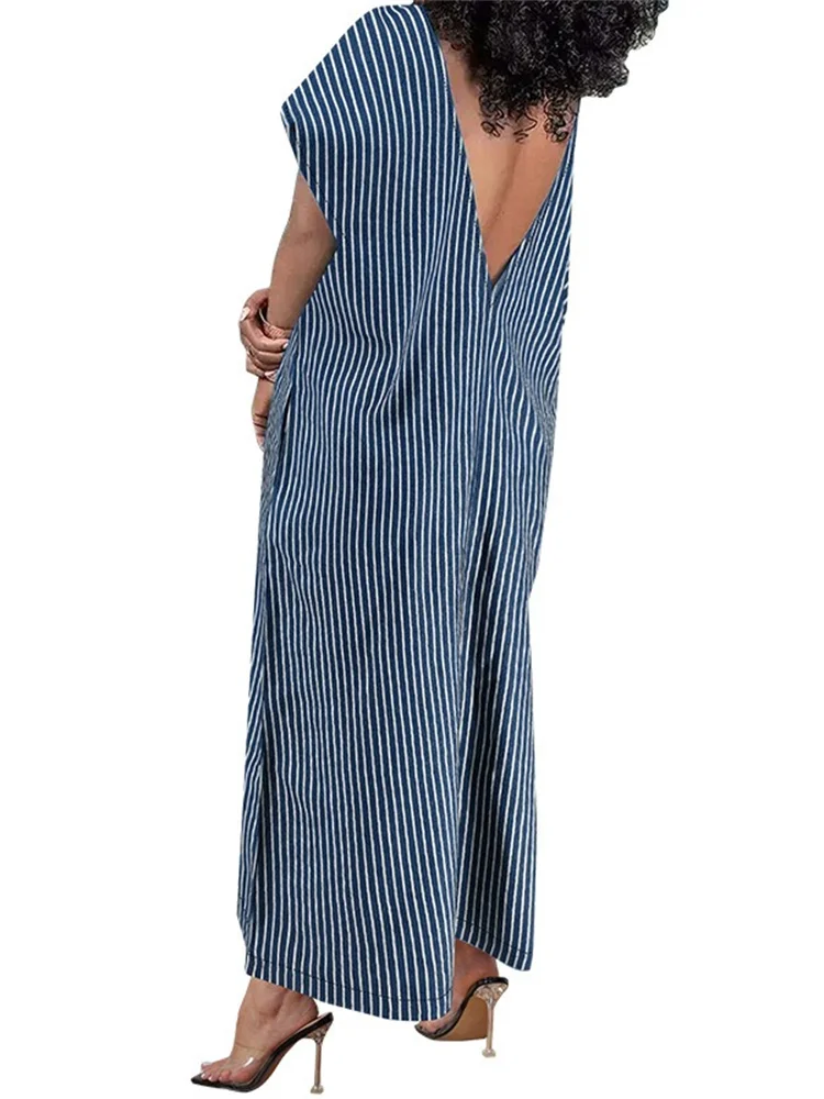 Wmstar Plus Size Denim Dresses for Women Striped Sleeveless Casual Loose New in Summer Clothes Long Dress Wholesale Dropshipping