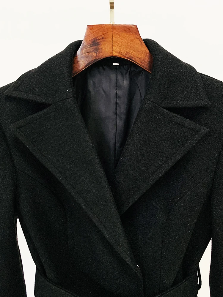 معطف صوف نسائي طويل بحزام