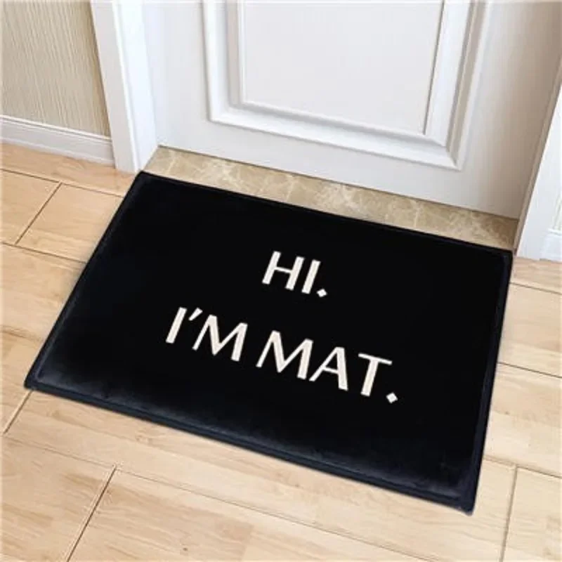 Fun Simple Black White Welcome Door Mat Bedroom Hallway Entrance Area Rug Anti-slip Carpet for Living Room Home Decoration