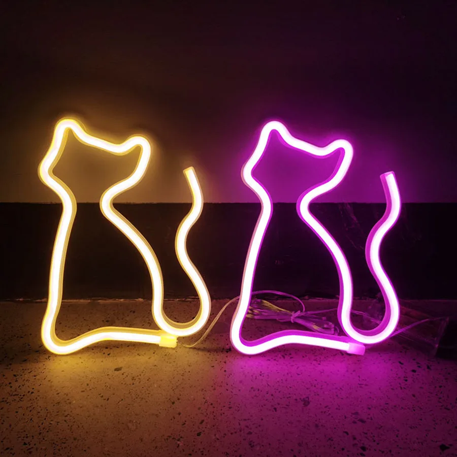 Cat Figure Neon Light LED Decor Lamp Sign Lights Animal Store USB & Battery Charging Home Party Shop Bar Christmas Wall custom led neon lights words love shape night the neon lights sign lamp battery usb double powered nightlight for indoor