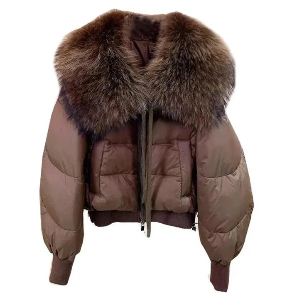 

European Version Winter New Light Luxury All-match Big Fur Collar Loose Women's Long-Sleeved Bread Korean Version Down Jackets