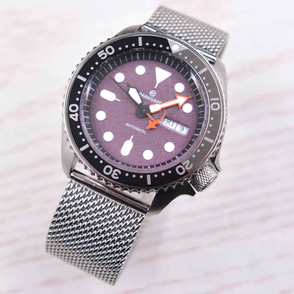 

2022 New PARNSRPE 42mm Luxury Mens Purple Dial Sapphire Glass Japanese NH36 Movement Dual Date Display