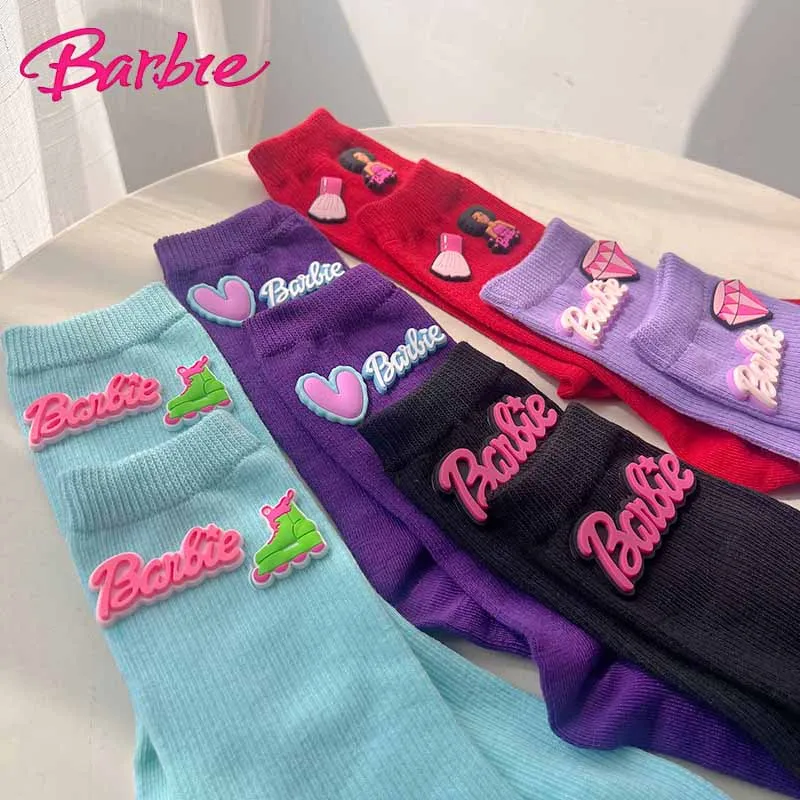 

Miniso Barbie Series Socks Y2K Trendy Autumn Winter Warm and Breathable Sweat Absorption Girls' Mid-Tube Socks Christmas Present