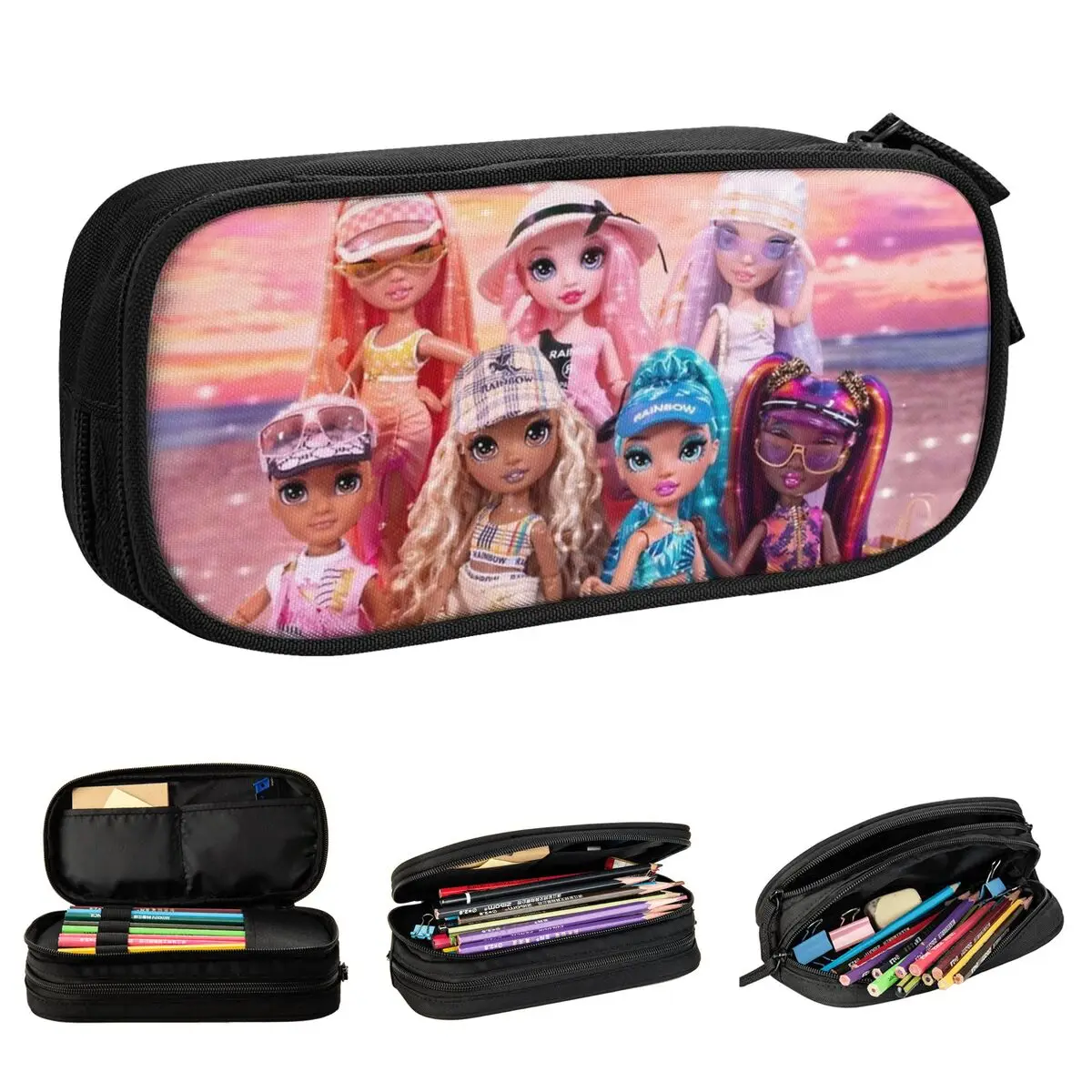 Rainbow High Pacific Coast Artwork Pencil Case Fashion Pen Box Bag Girls Boys Large Storage Studenti School Zipper Pencil Box