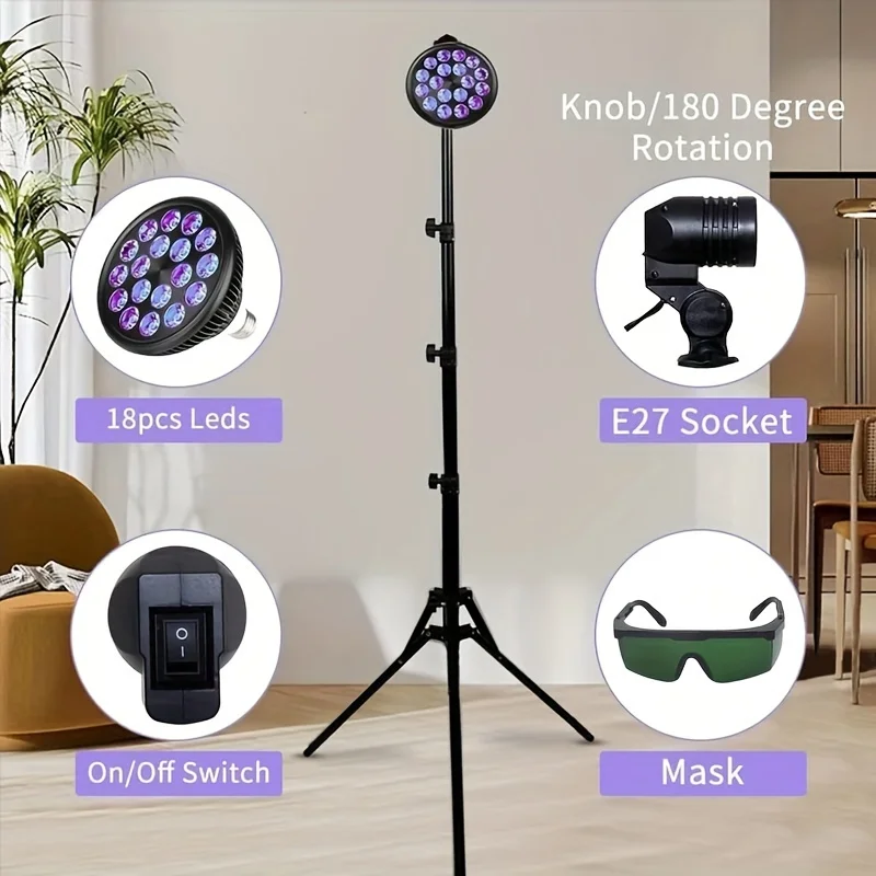 54W Tanning Lamps for Home Full Body&Face 18PCS LEDS Solarium Lamp Wavelength 450nm & 850nm Blue Light Skincare Sun Lamp