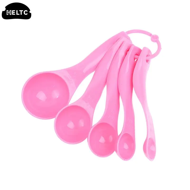1/5PC Home Measuring Spoon Set Double Scale Measuring Spoon Ml/g Cake Baking Flour Cups Pink Plastic
