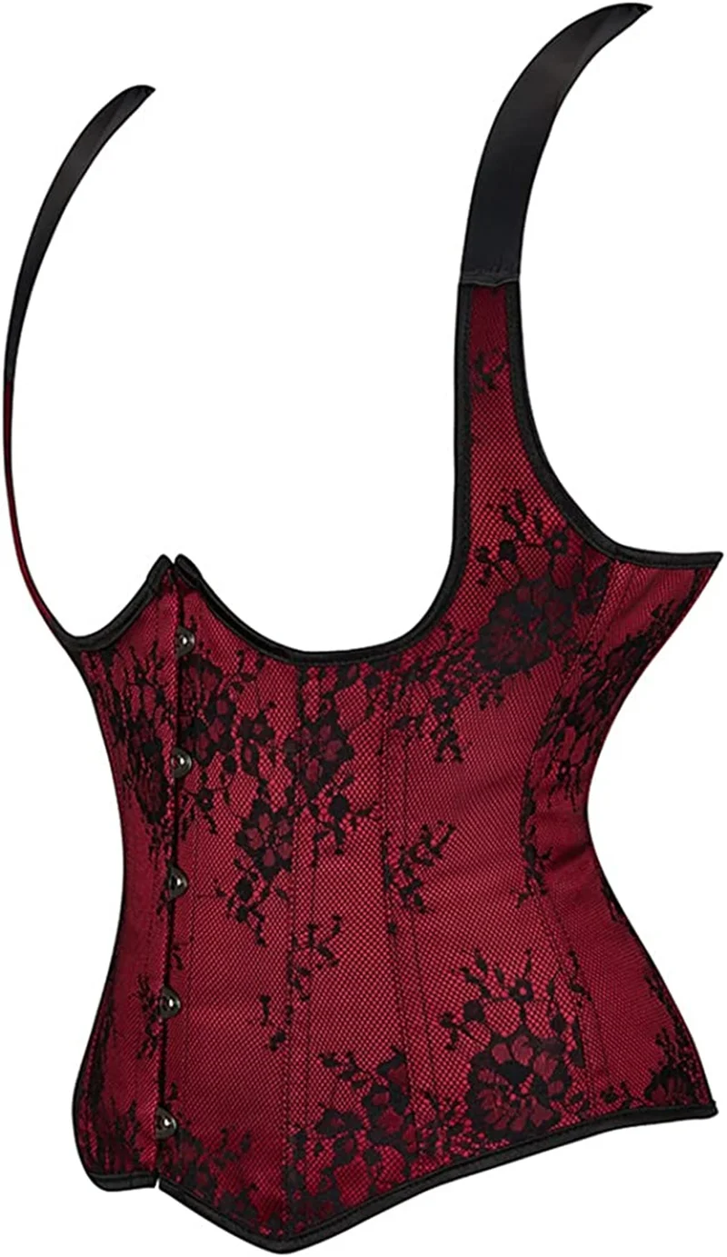 Sapubonva Underbust Corset with Straps Top Plus Size Embroidery Vest Gothic Women Vintage Lingerie Sexy Renissance Korset Red