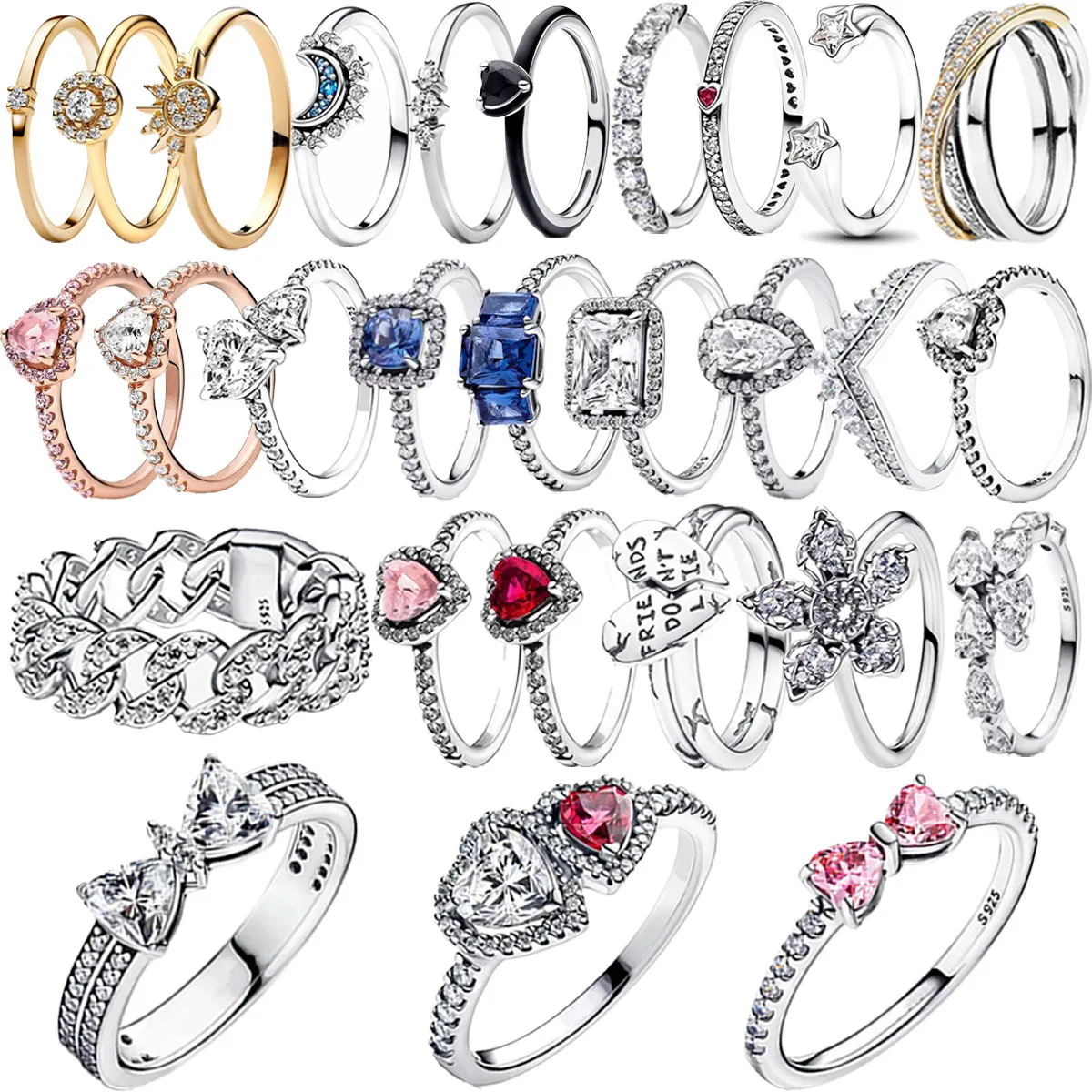 925 Sterling Silver Rings Bow Heart Sun Moon Star Flower Crown for Women Valentine Birthday Gift DIY Jewelry silver cross ring silver heart ring silver rose ring silver rings silver ring gold plated silver ring silver plated ring rose flower ring