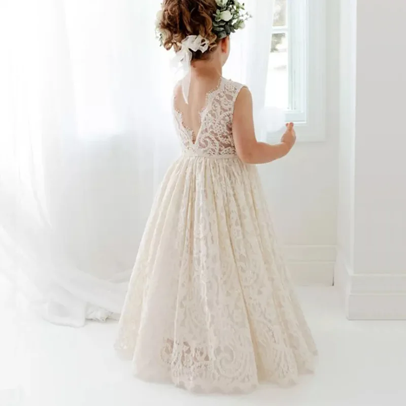 

Children's clothing girl backless lace dress flower girl fashion wedding dress banquet bridesmaid dress graduation party dress