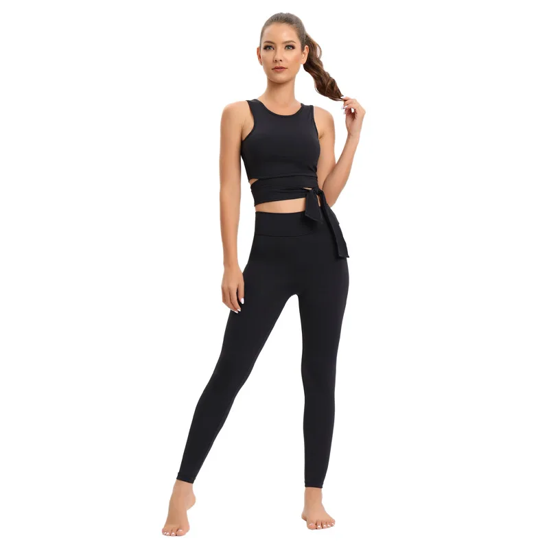 Women Strap-On Yoga Sports Set Femme Gym Fitness Two Piece Ladies Running  Underwear And Lifting Hip Leggings Fashion Suit