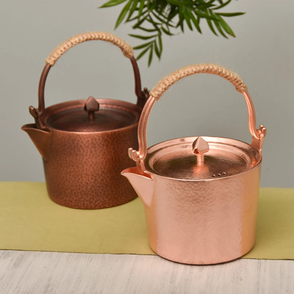 

0.5L/1L Pure Copper Teapot Handmade Red Copper Boil Water Kettle Thicken Anti-Scalding Handle Pot Household Copper Tea Set