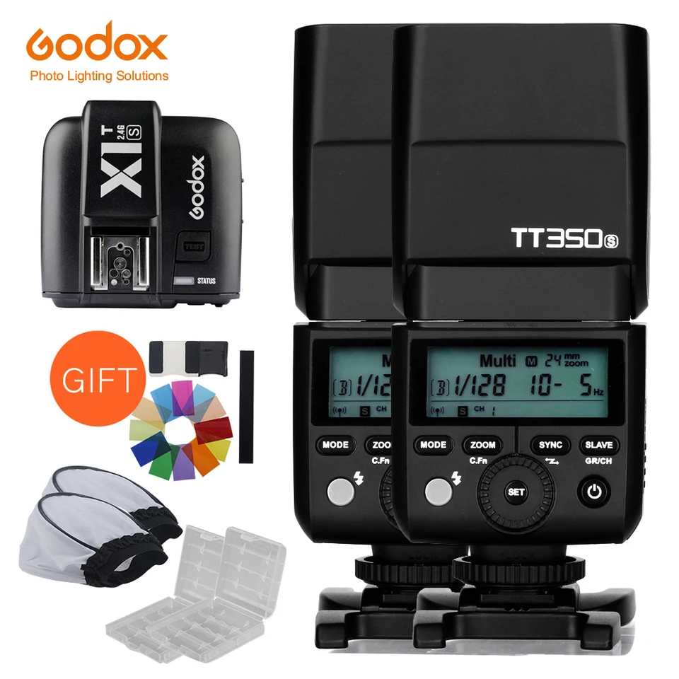 2x Godox Mini Speedlite TT350S Camera Flash TTL HSS GN36 +X1T-S