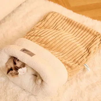 Cat Sleeping Bag Semi-Enclosed Pet Sleeping Bed Three-Layer Dog Bed For Camping Warming Pad Sack Comfortable For Cats Small Dog 2