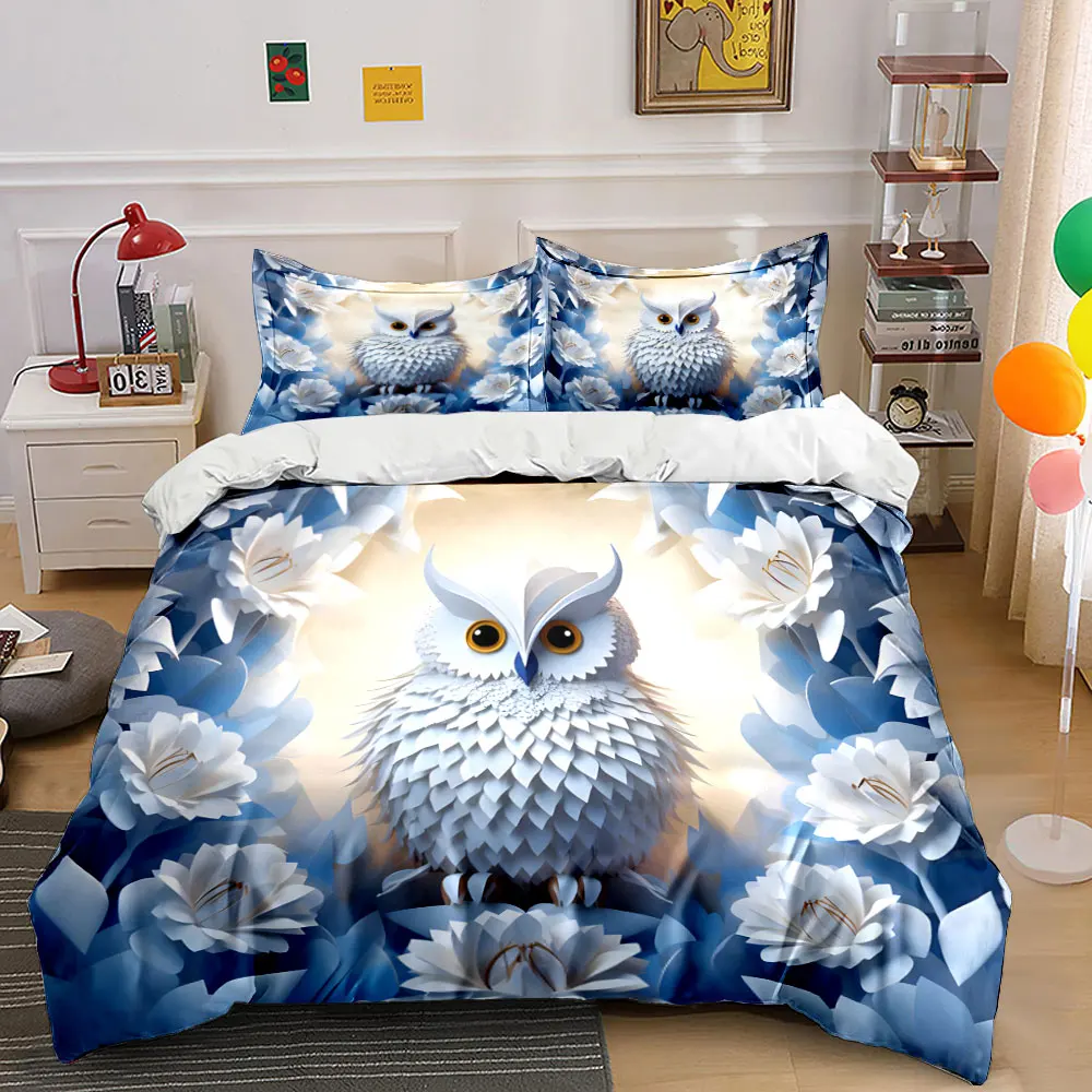 Owl Design Decorative Set Soft Skin-Friendly Bedding Set Includes 1 Duvet Cover And 2 Pillowcase, Gift 1