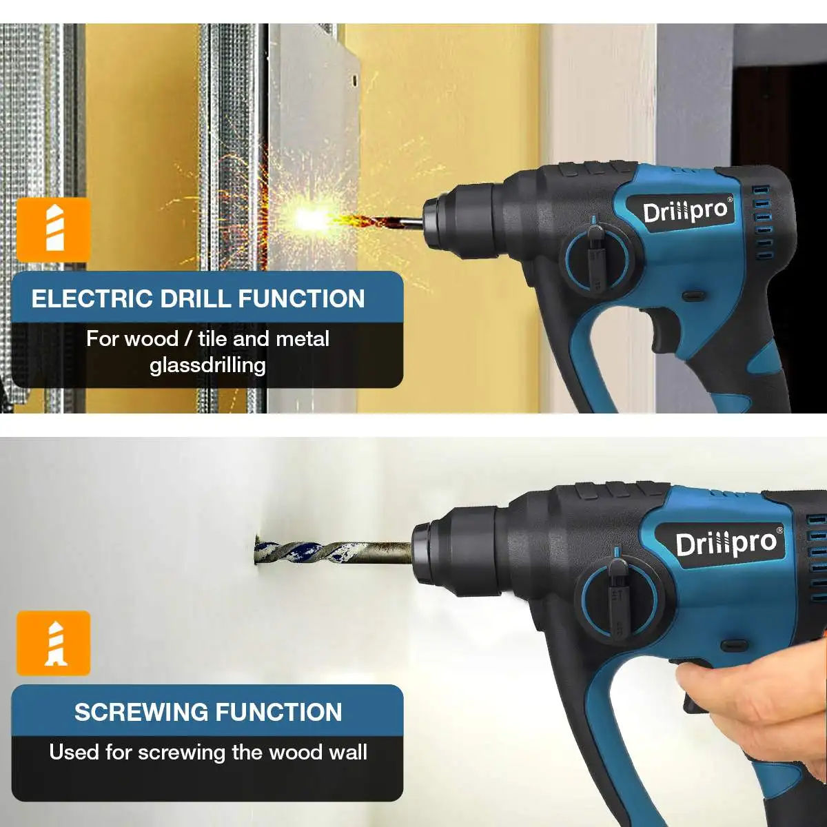 Drillpro Brushless Electric Hammer 13mm Cordless Electric Drill Concrete Demolition Hammer Rechargeable for Makita 18V Battery 4