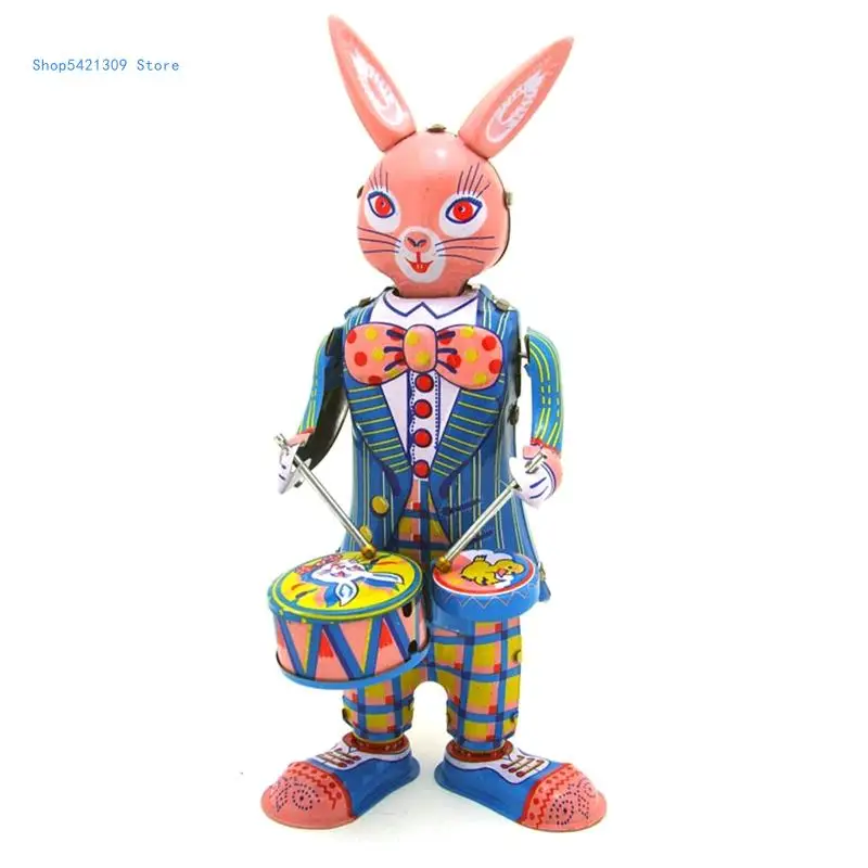85WA Clown Toy Vintage Drumming Clown Wind Up Tin Toy Clockwork Walking Gifts