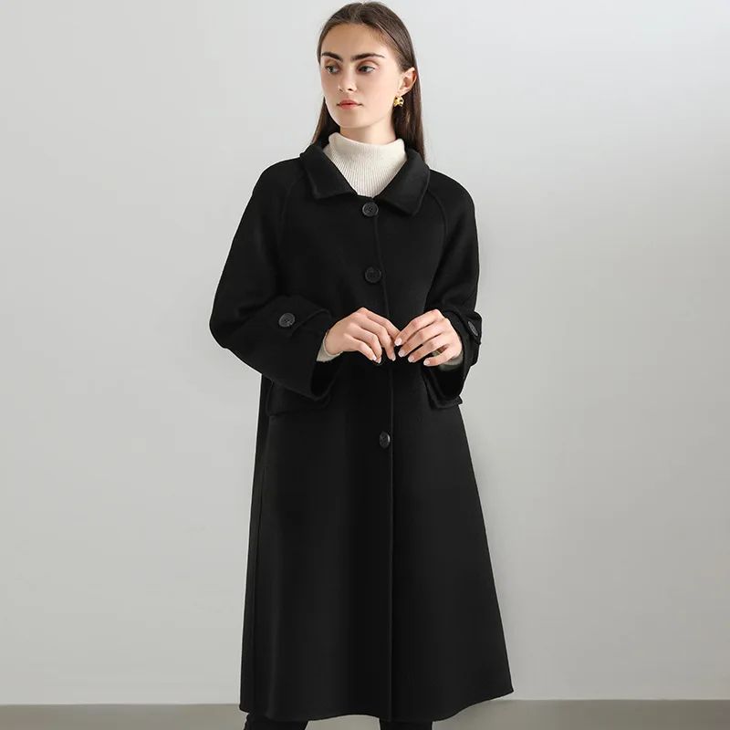 2023 Winter New Women Double-Sided Wool Overcoat Female Long Temperament Fashionable Woolen Outwear Solid Color Casual Outcoat
