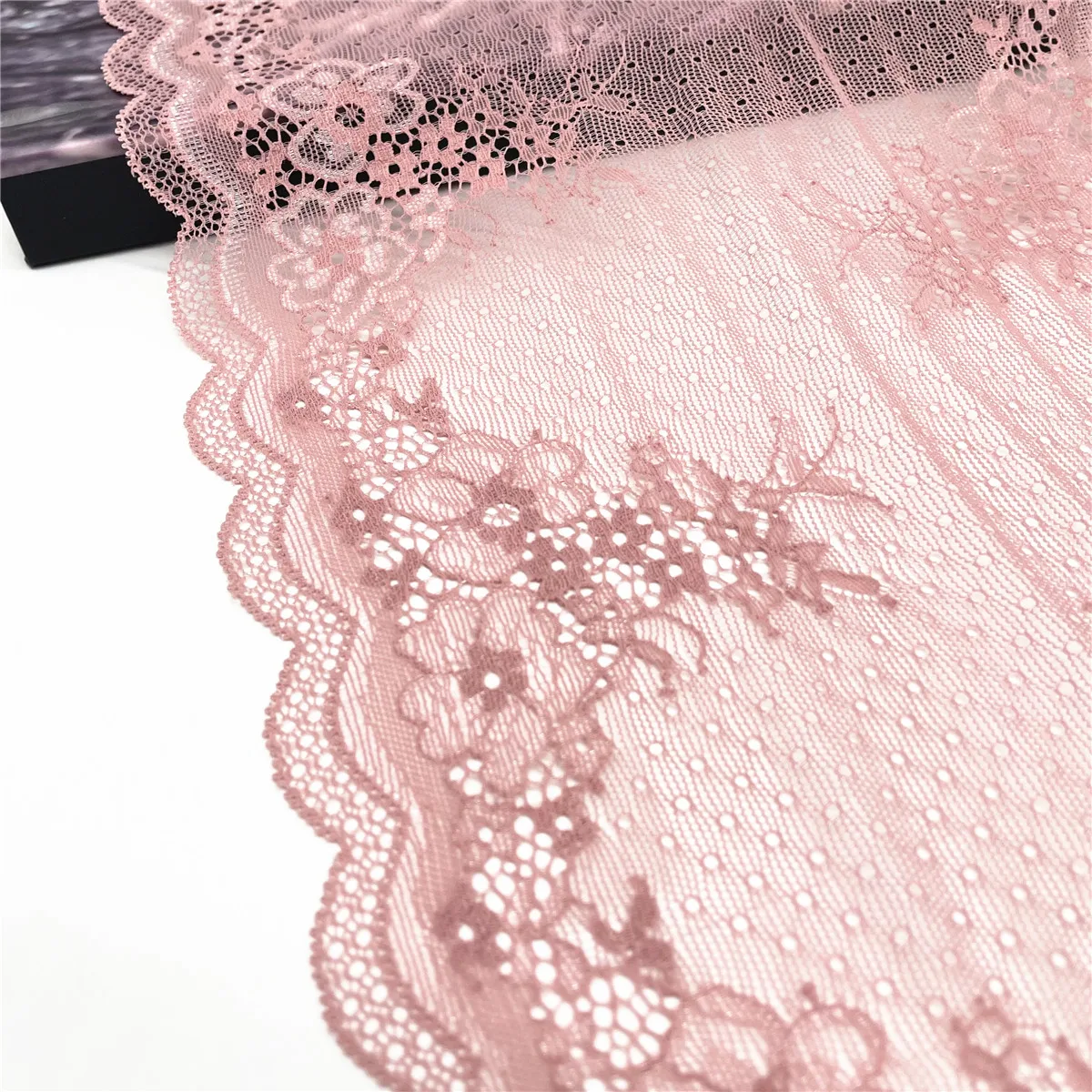 3M/lot Width 8 1/2 in 21.50cm Pink Elastic Stretch Lace For Clothing Accessories Dress Sewing Applique Costume Lace Fabric 4