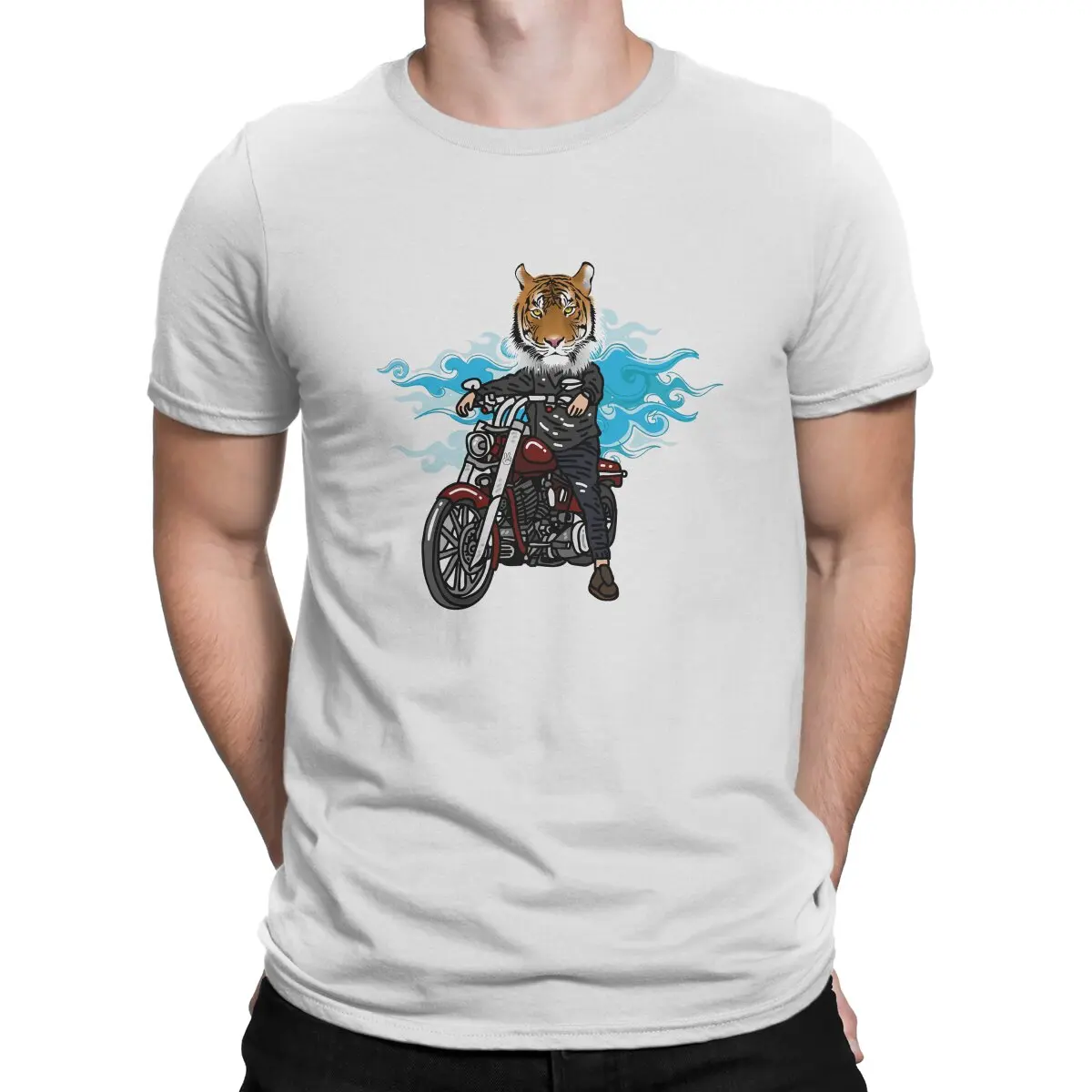 

Biker Tiger Men T Shirt Polyester Fibre Alternative O-Neck TShirt Harajuku