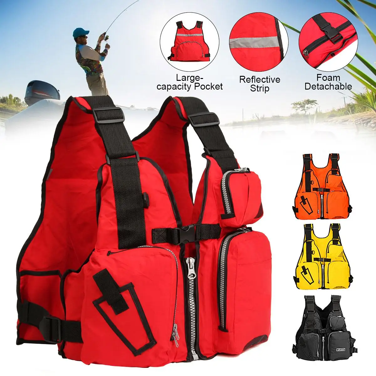 

53x39x20cm Adjustable Life Vest Jacket Inflatable Safety Life Jacket Outdoor Fishing Vest Adult Swim Boating Rescue Jacket