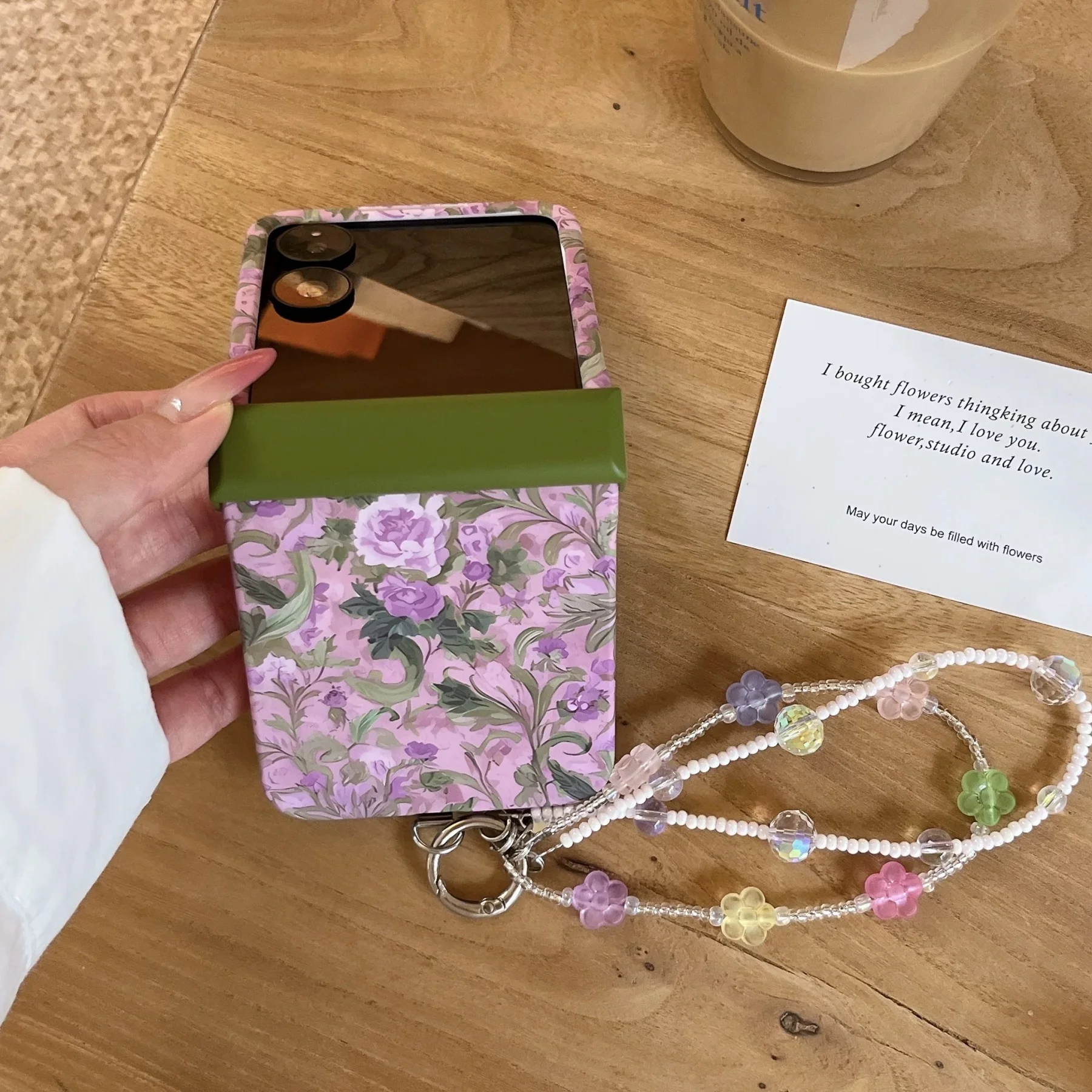 Fresh Full Screen Purple Flowers Case with Chain