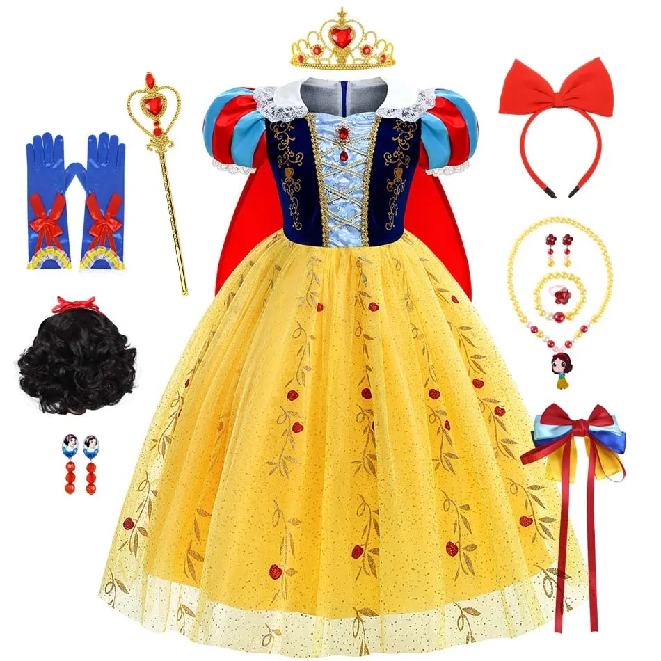 Luxury Snow White Dress Girl Princess Costume Con Mantello Bambini Halloween Party Gown Bambini Birthday Surprise Dress 2-10Y