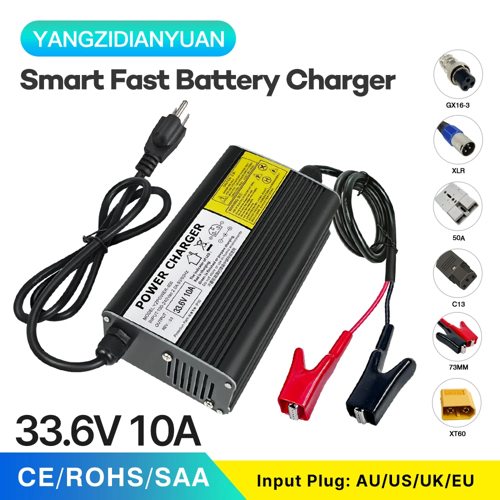 

33.6V 10A smart lithium battery charger 8 series aluminum shell for 30 electric vehicles high-power smart fast charging with fan