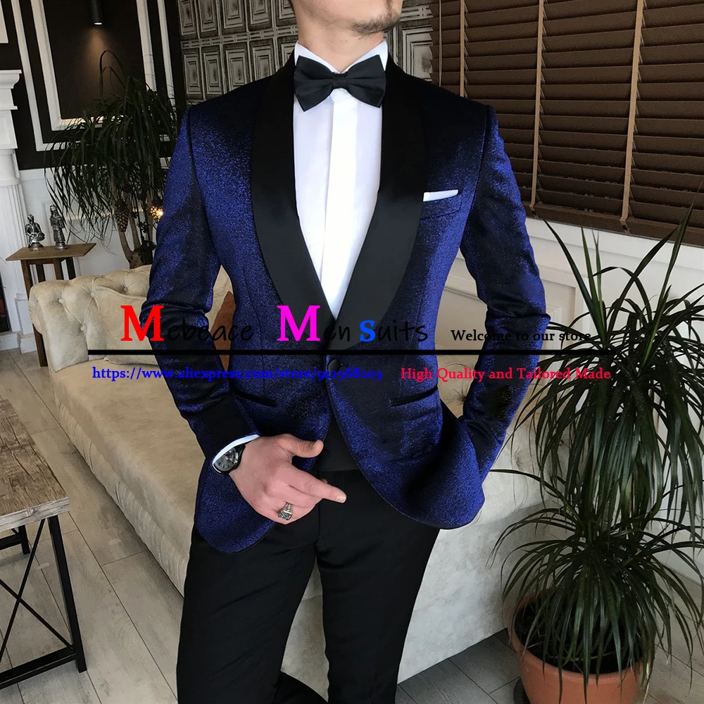 

Костюм мужской из 2 предметов, черный бархатный приталенный костюм с воротником-шалью, королевский синий, деловой повседневный костюм для жениха, свадьбы