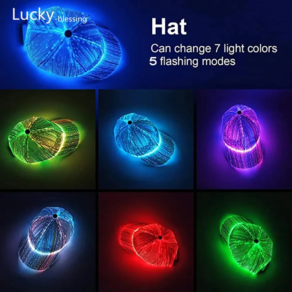 

7 Colors LED Hat USB Charging Luminous Baseball Cap Music Festival Halloween Hip Hop Party Led Light Fiber Optic Fluorescent Cap