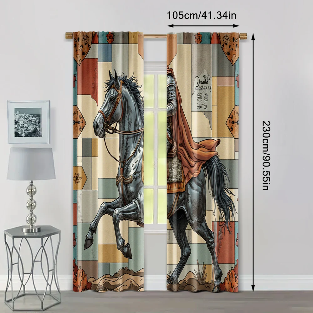 2pcs, Curtain Popular 2D print Vintage for Man on Horseback Durable Polyester (without rod) Gifts for Kitchen Living Room Office 4