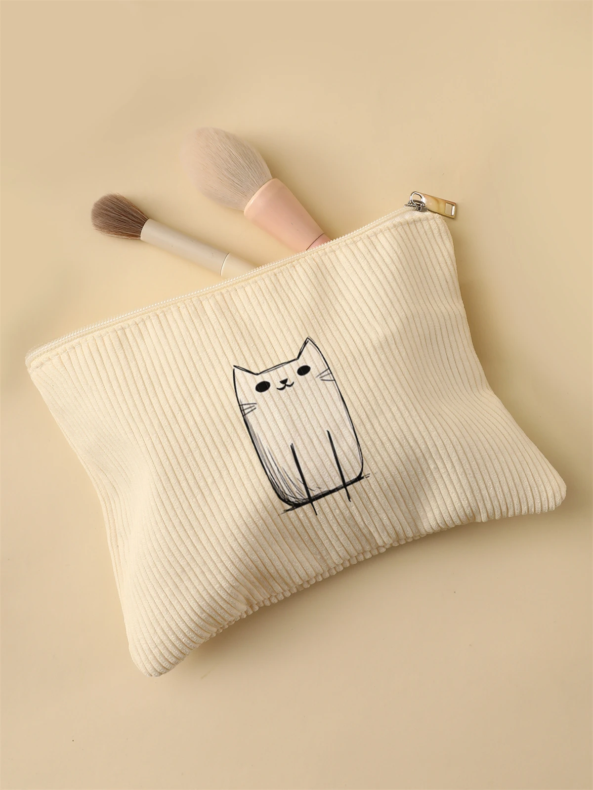 Women's Corduroy Travel Cosmetic Bag Portable Large Capacity Makeup Storage Organizer Zipper Clutch Purse Make up Bag