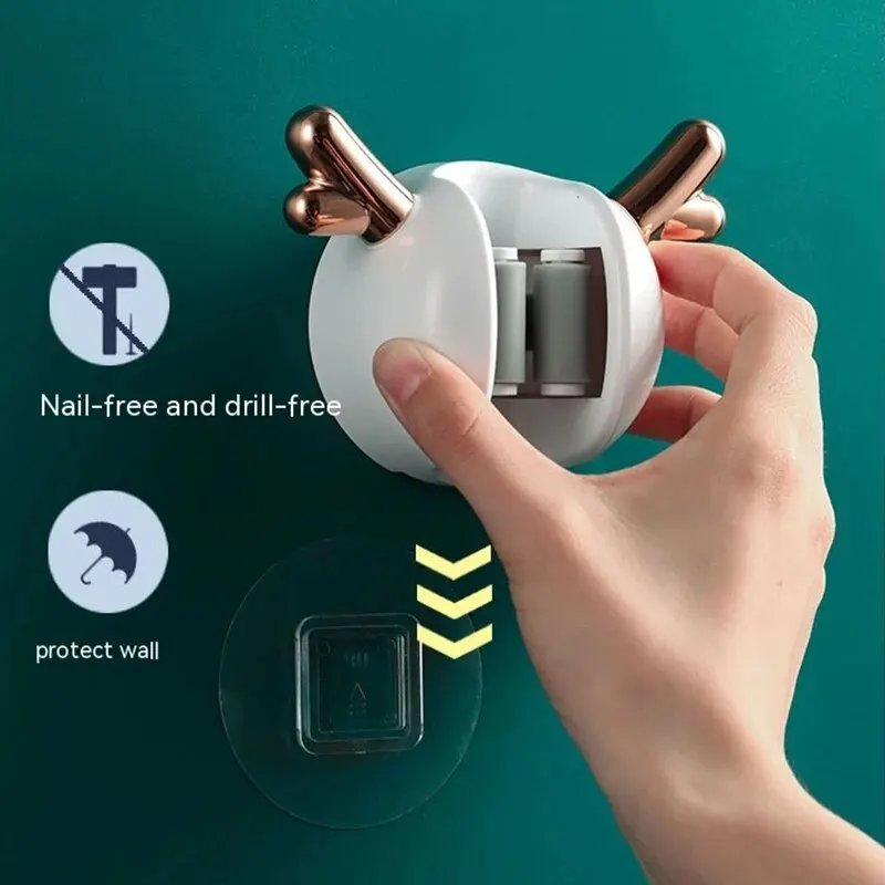 Mop Clip Wall-mounted Hole-free With Hooks Light Luxury Deer Household Multifunctional Mop Organiser mop holder bathroom accessories
