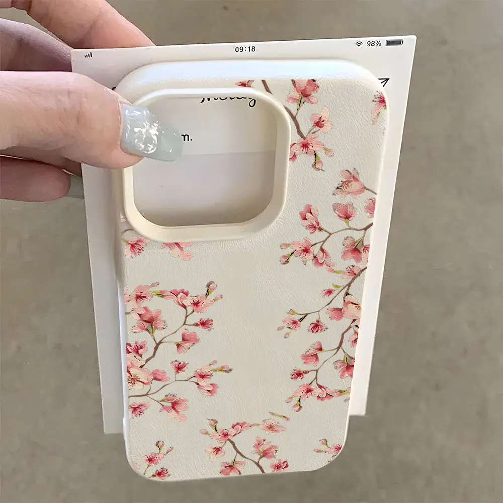 Pink Cherry Blossom Lychee Soft Phone Case Cover