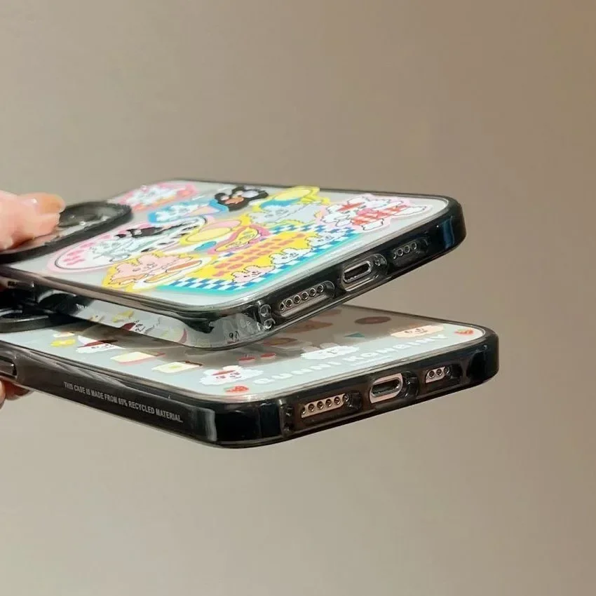 Acrylic Black Border Cartoon Rabibt iPhone 11 12 13 14 15 Pro Max Case - Protective iPhone Case with MagSafe