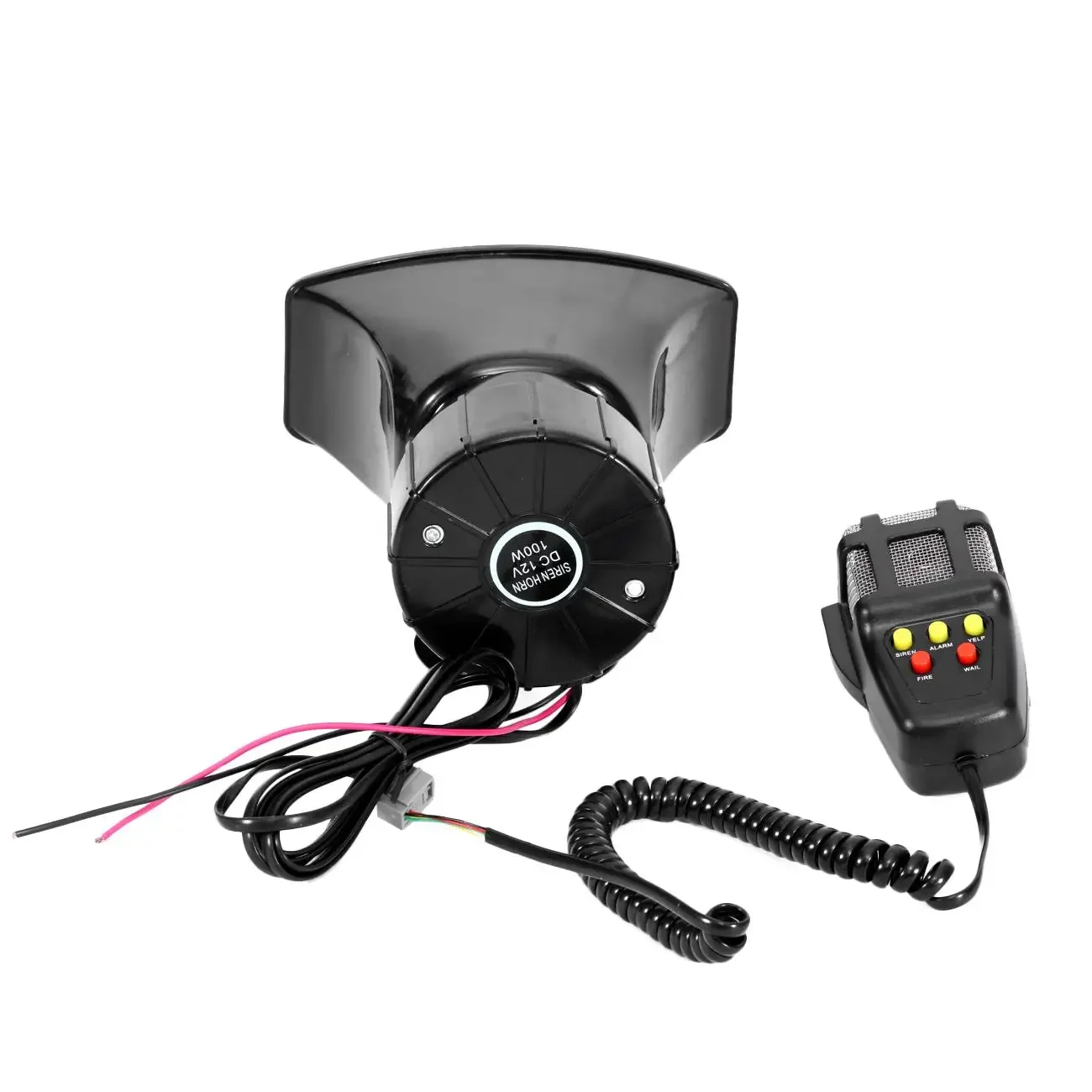 100W 12V Car Alarm 5 Sound Loud Police Fire Horn Siren PA Speaker MIC System Alarm Microphone System Kit