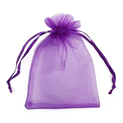 Solid Color Organza Gift Bags - Mesh Tulle Fabric Pouches for Weddings and Events (50/100pcs) (Durk purple)