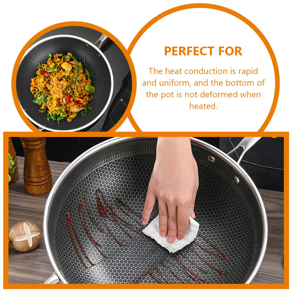 Stainless Steel Work Deep Frying Pan Stir-fry Pan No Coating Household No-stick