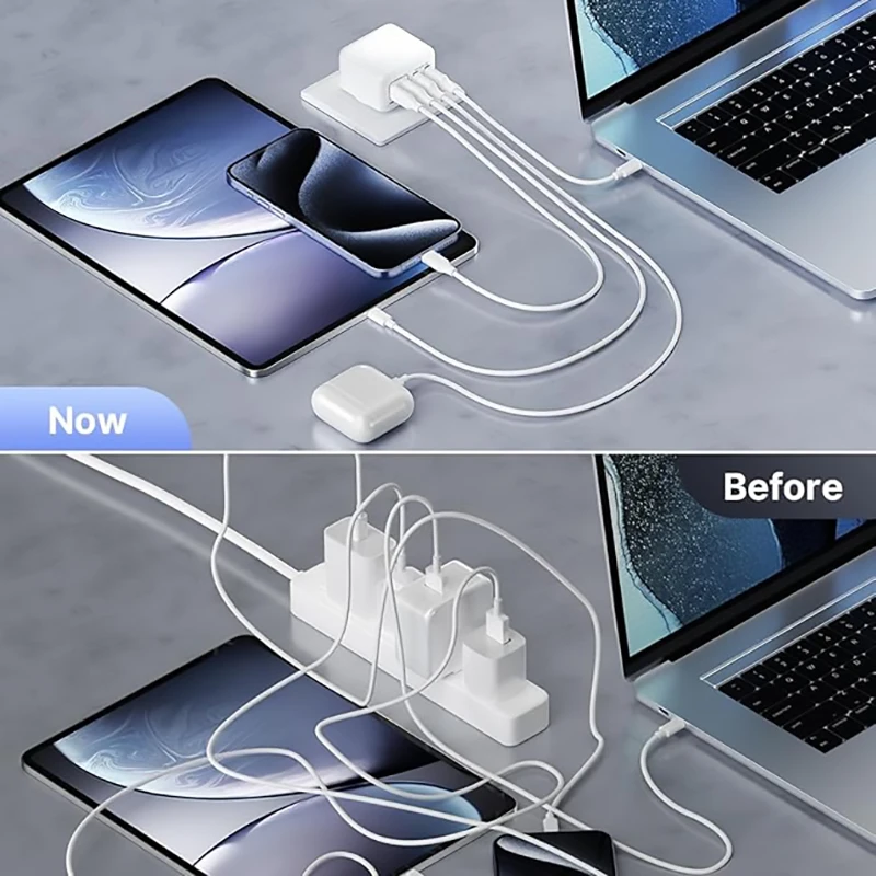 40W UK Plug 4-Port Fast USB-C+USB-A Charger Dual Port PD Power Adapter Wall Charger For iPhone 16 15 14 13 12 11 Pro Max 1pc, charger power adapter,charging adapter cable kit