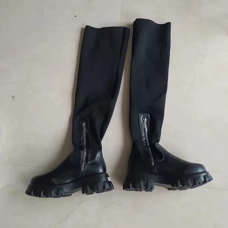 Autumn and Winter Boots Shoes Ladies Thick Winter Over-the-knee Thick-soled Stitching Socks Over-the-knee Boots Slim Fit