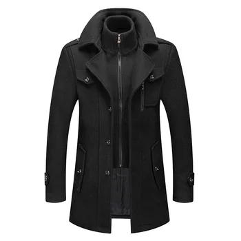 Woolen Overcoat 4XL Autumn Winter Mens Wool Trench Coats Fashion Middle Long Jacket Male Double Collar Zipper Coat Windbreak 1